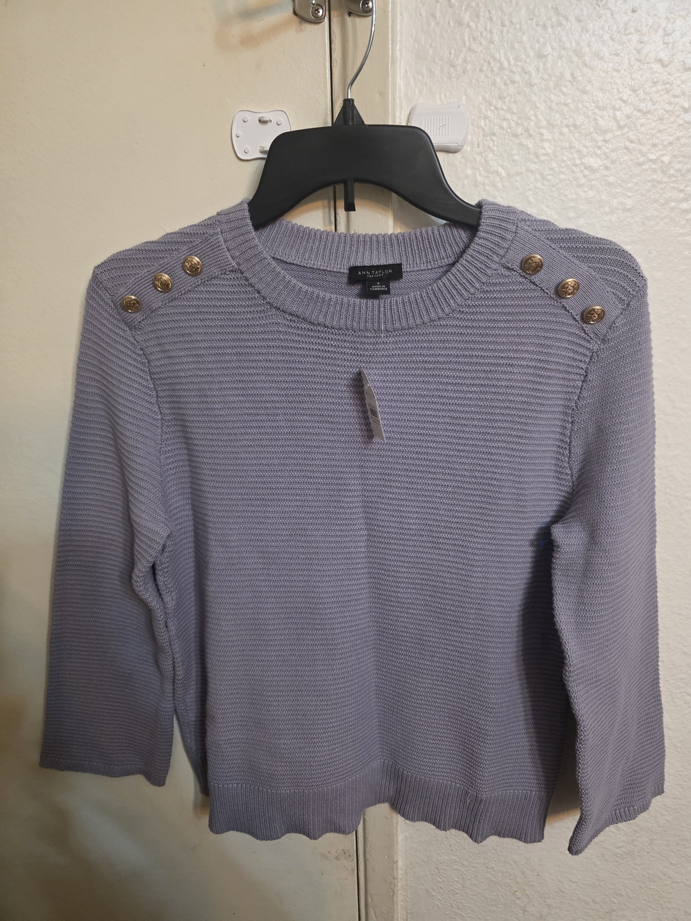 Ann Taylor Lavender Button-Shoulder Knit Sweater